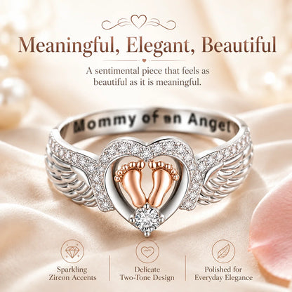 Mommy of an Angel Ring – Angel Wings & Baby Footprints Memorial Keepsake
