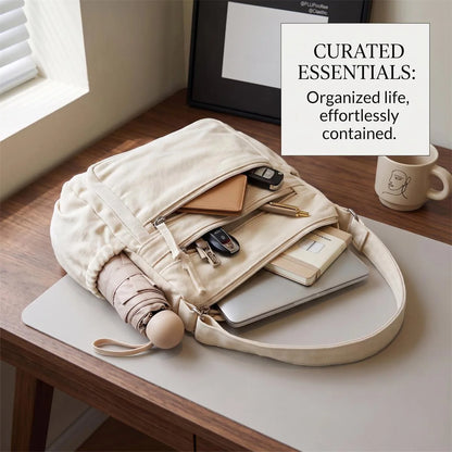 👜✨ Distressed Canvas Messenger Bag – Multi-Zipper Layered Design, Wide Adjustable Strap