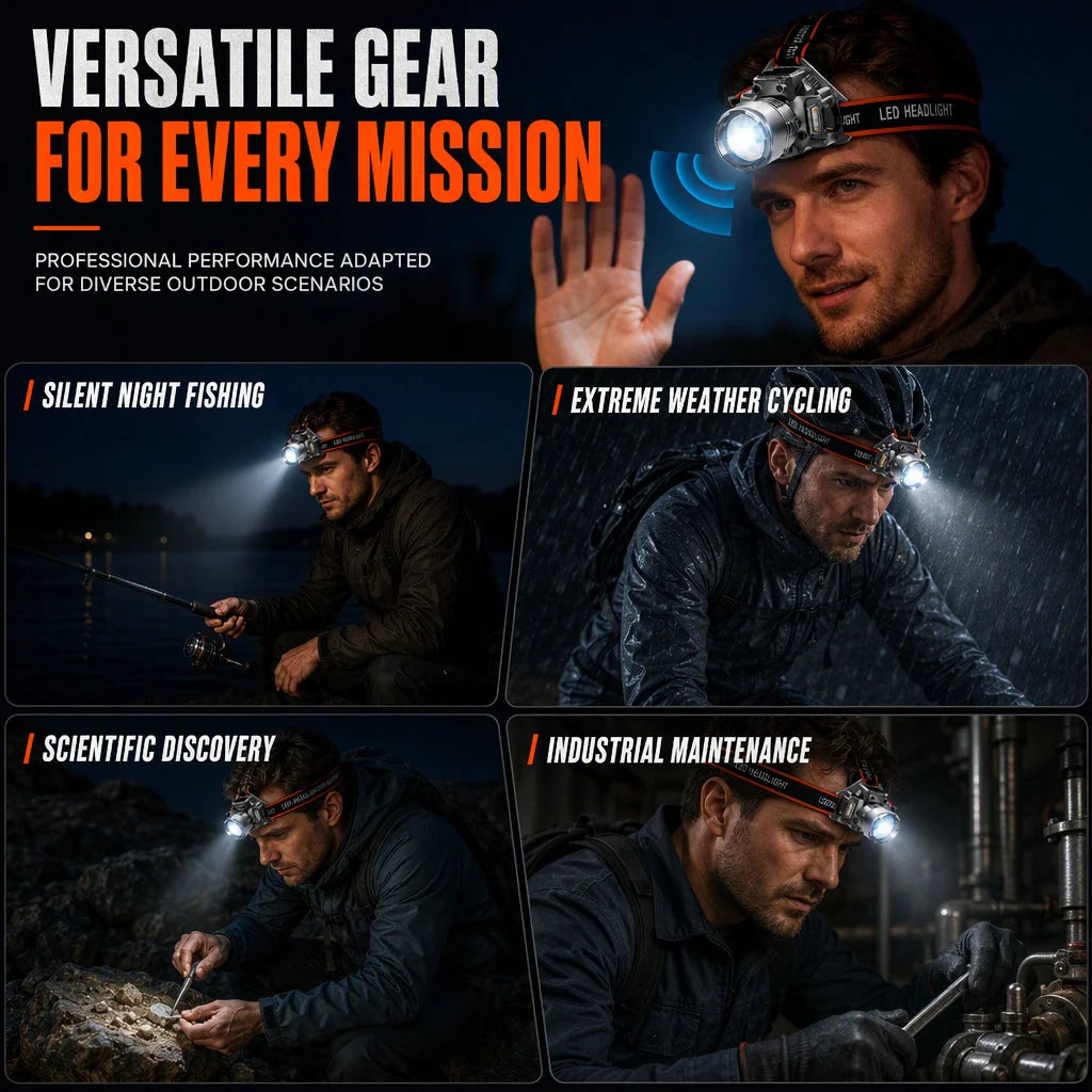 Rechargeable Super Bright  LED Headlamp with Motion Sensor