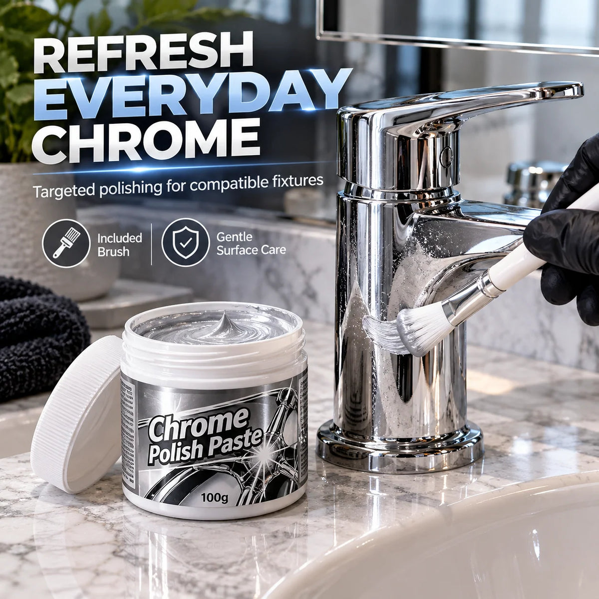 ✨ Chrome Polish Paste – 100g Metal & Chrome Polishing Paste with Application Brush for a Brilliant Mirror-Like Finish