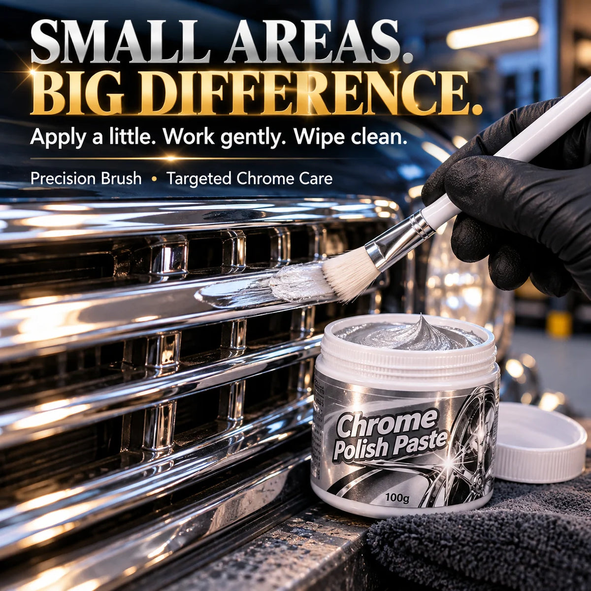 ✨ Chrome Polish Paste – 100g Metal & Chrome Polishing Paste with Application Brush for a Brilliant Mirror-Like Finish
