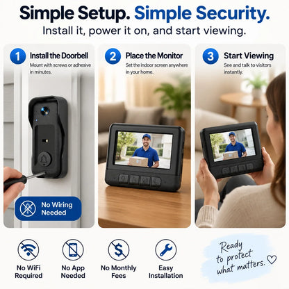 🚪 Wireless Video Doorbell Camera With Indoor Screen – See Who’s At Your Door Before Opening It