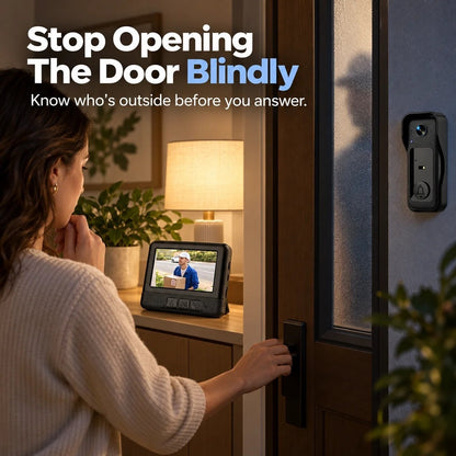 🚪 Wireless Video Doorbell Camera With Indoor Screen – See Who’s At Your Door Before Opening It