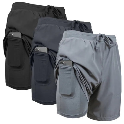 Paquete de 3 shorts deportivos para hombre 2 en 1 de secado rápido, elásticos, con forro interior
