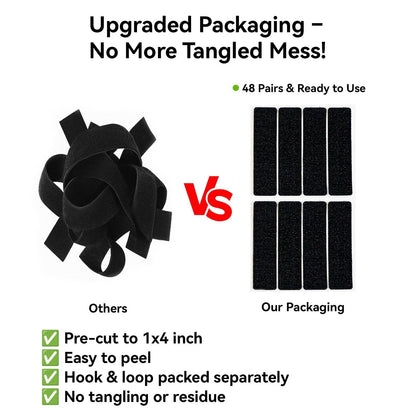 96 PCS Heavy Duty Hook and Loop Strips, Double Sided Reusable Adhesive Mounting Tape for Wall Hanging, Picture Frames, Cable Organizer, DIY Home Use
