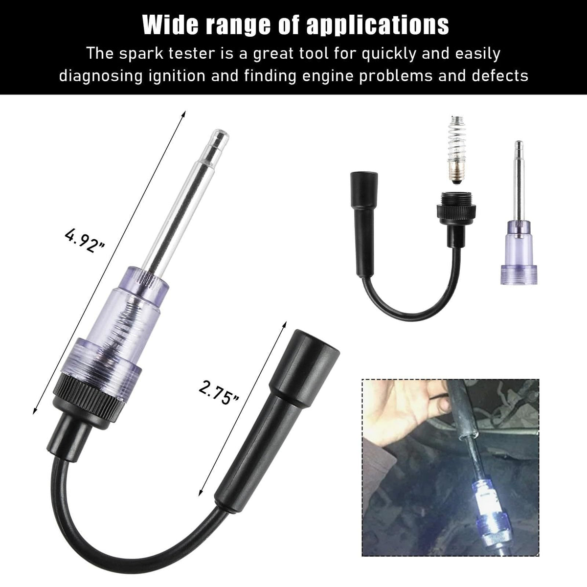 Inline Spark Plug Tester – Engine Ignition Diagnostic Tool for Cars, Motorcycles & Lawn Mowers 🚗⚡