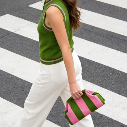 Bolso cruzado en nube a rayas y lunares de diamantes para mujer – Bolso ligero con cierre de clip para el estilo de cada día 👜