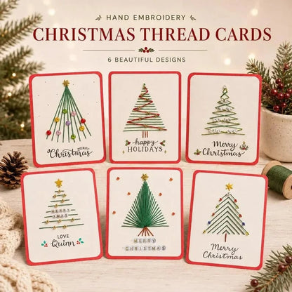 Christmas String Art Greeting Card DIY Kit – 6-Piece Stitching Set