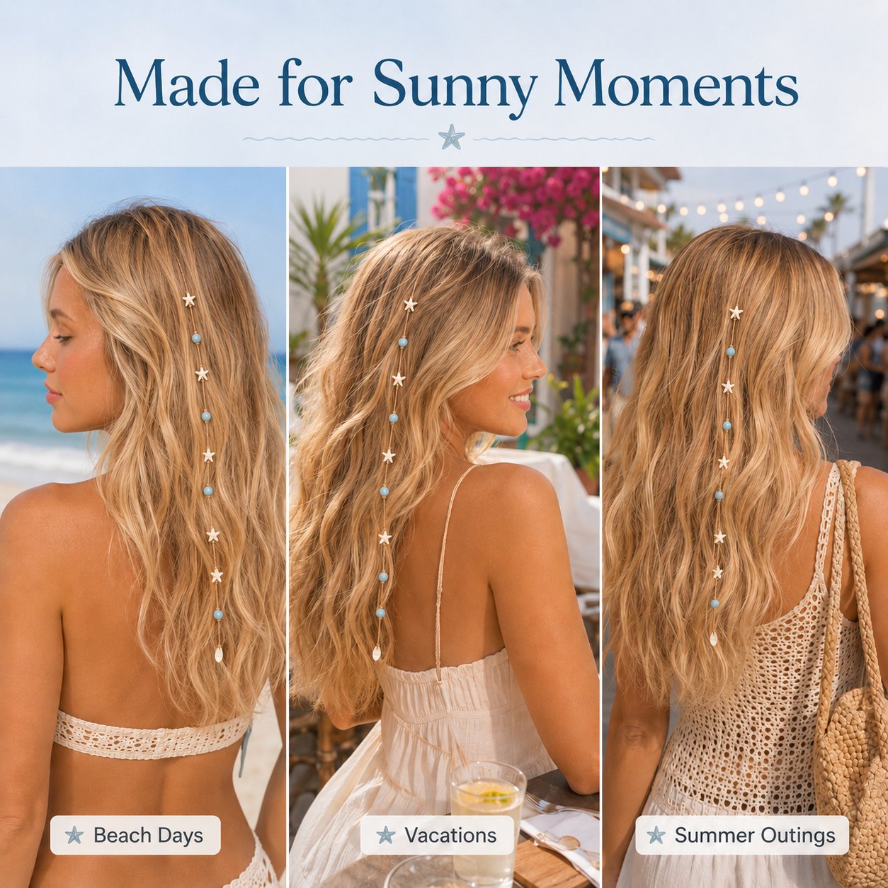🎉🌊⭐Beachy Mermaid Hair Accent Clip (Featuring blue bead accents, starfish, and shell charms)