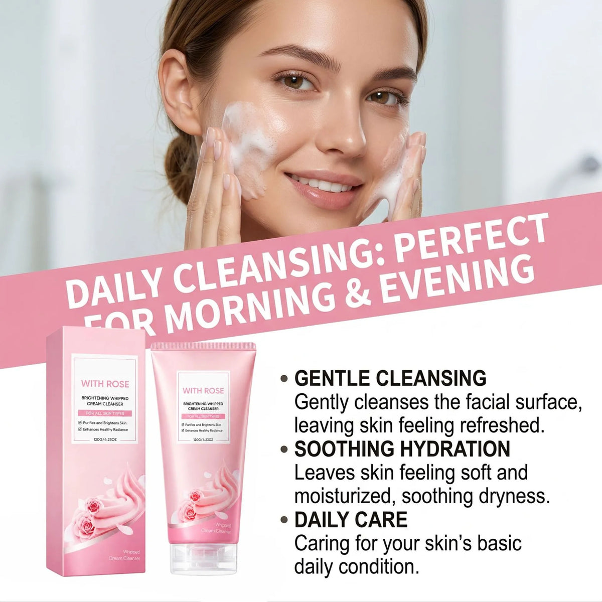 🌹Rose Brightening Gentle Facial Cleanser ✨ Rich Foam Hydrating Daily Face Wash For Morning & Night