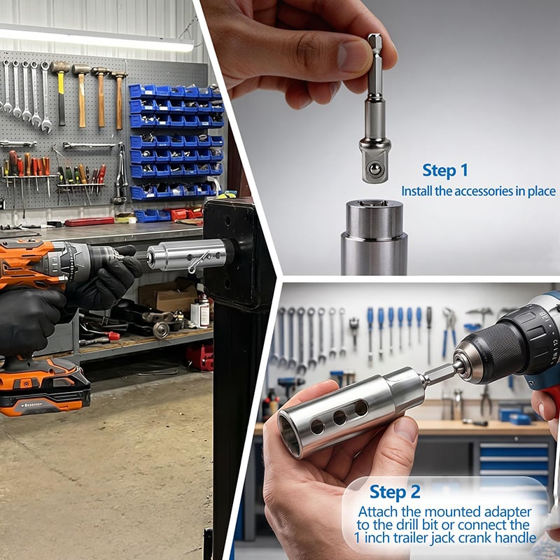 🔧 Heavy Duty Trailer Jack Drill Adapter, Fits 1-Inch Drive Shaft & 1/2-Inch Drill Socket, Ideal for RV Camper Dump Trailer