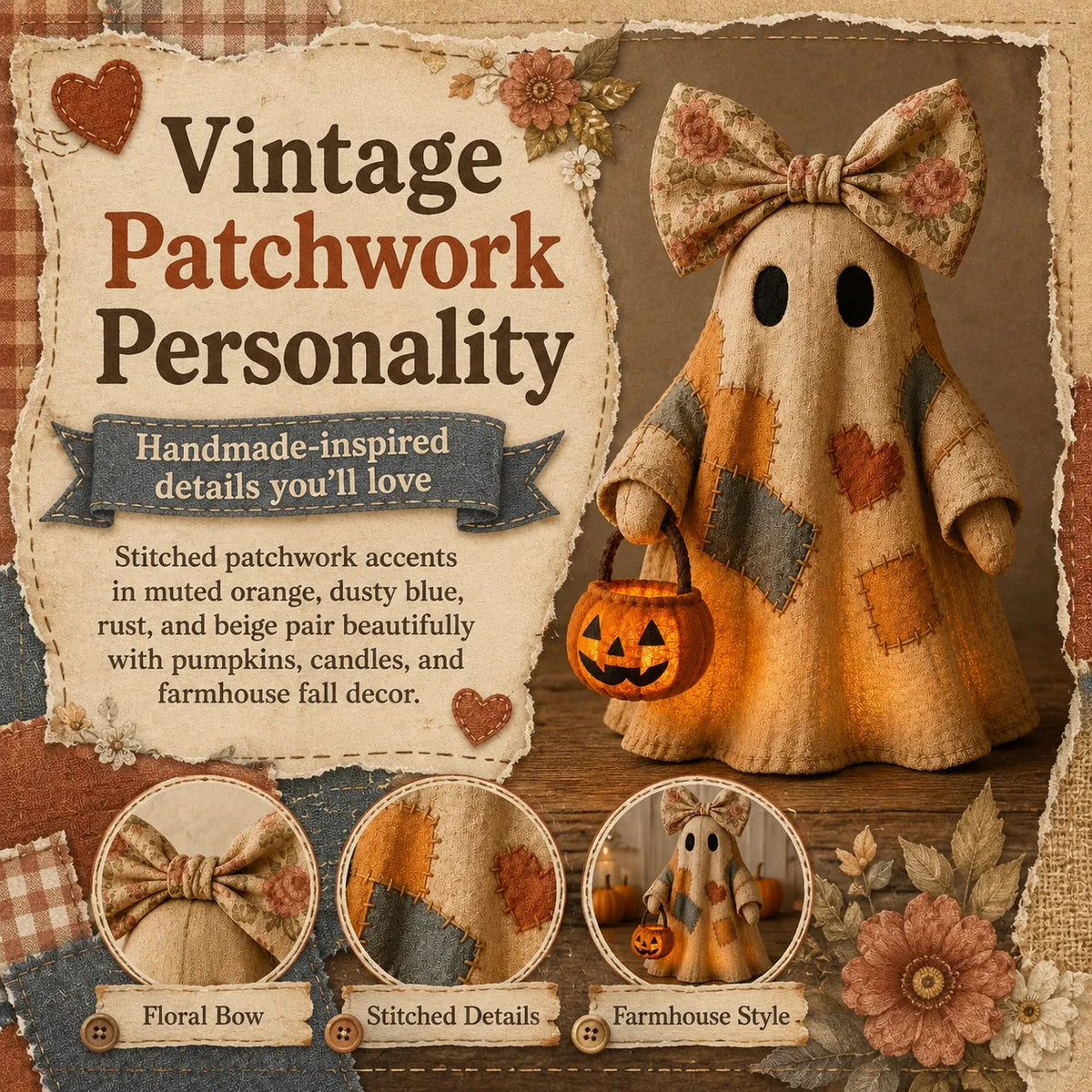Lighted Vintage Patchwork Ghost 👻 Buy 2 Free Shipping