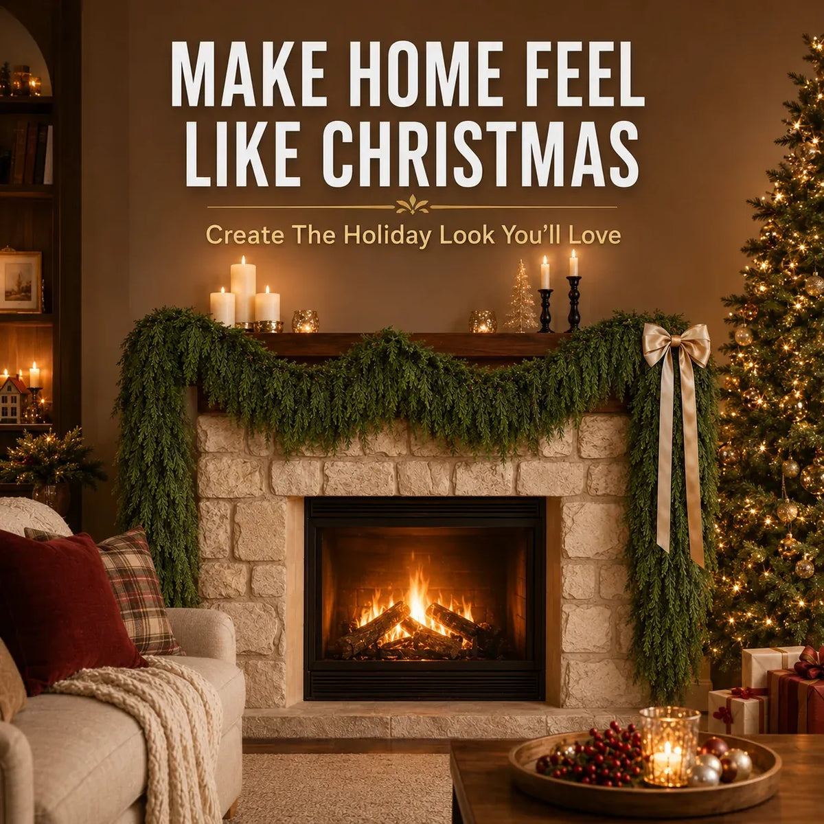 🎄 Real-Touch Cedar Garland – Lush Christmas Greenery