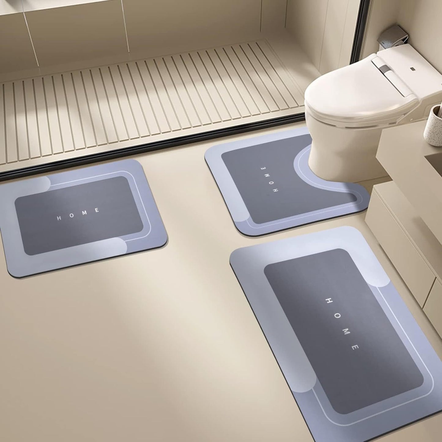 3-piece non-slip bathroom mat set, diatomaceous earth bath mat, absorbent indoor rug, suitable for bathroom, living room, kitchen, laundry room, etc., home decor, quick-drying mat, bathroom accessories, home essentials.