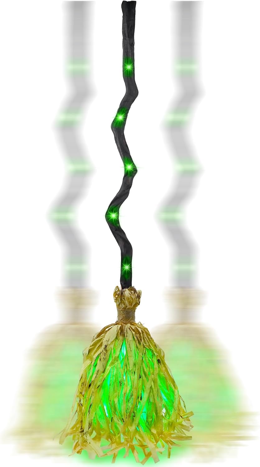 Animated Halloween Witch Broom with Lights, Sound and Motion Decor