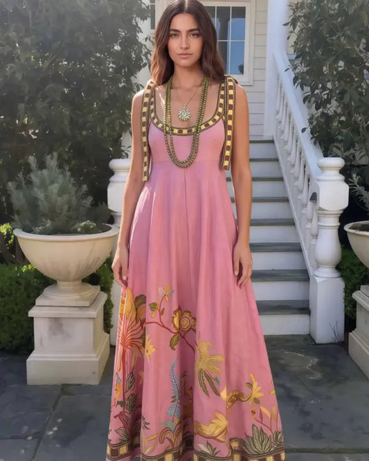 2026 Women's Linen-Blend Embroidered Midi Dress