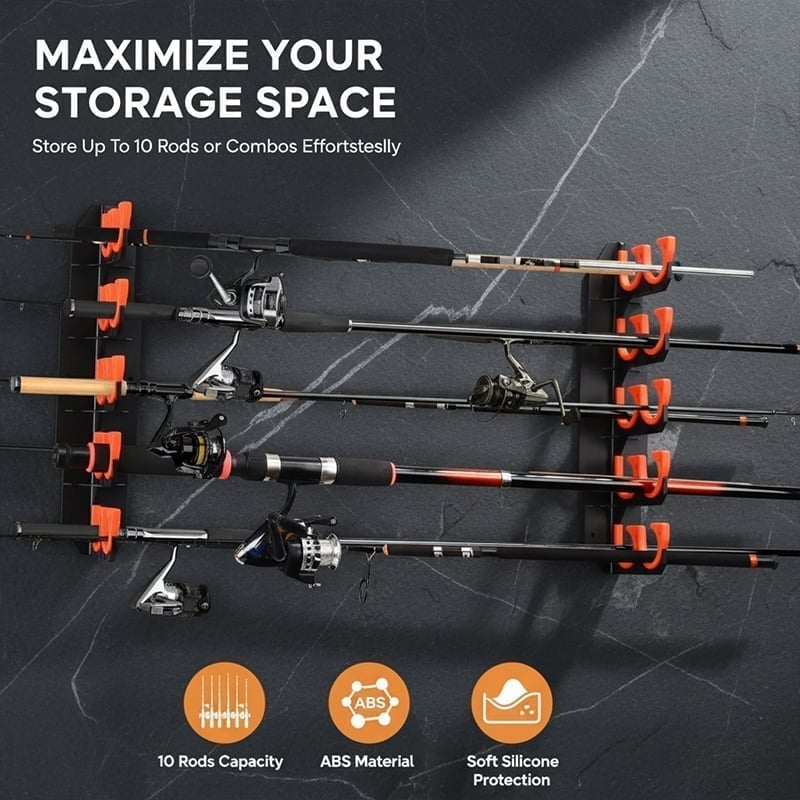Soporte para cañas de pescar montado en pared y techo – Almacenamiento que ahorra espacio para cañas y combos 🎣🔩