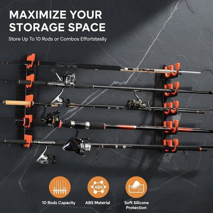 Soporte para cañas de pescar montado en pared y techo – Almacenamiento que ahorra espacio para cañas y combos 🎣🔩