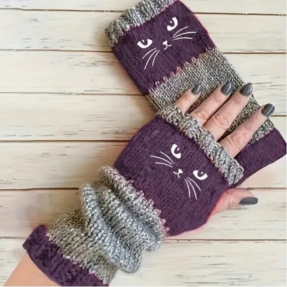 Let cats warm your hands🐱Knitted Fingerless Gloves🧶