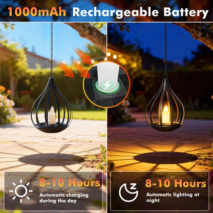 Solar Garden Lights Outdoor Metal Solar Water Drop Shape Candle Lantern