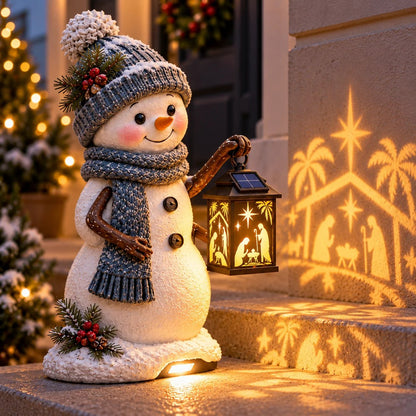 ⛄️🎄Snowman Nativity Glow – Solar Christmas Step Light with Holy Family Projection🌙