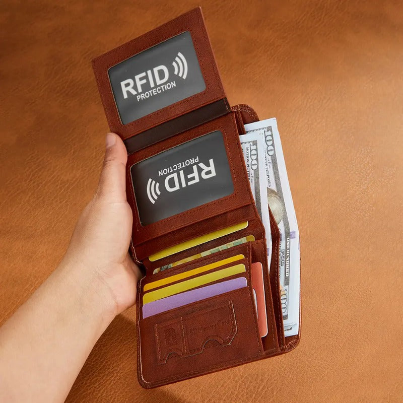 Billetera de cuero ultradelgada RFID
