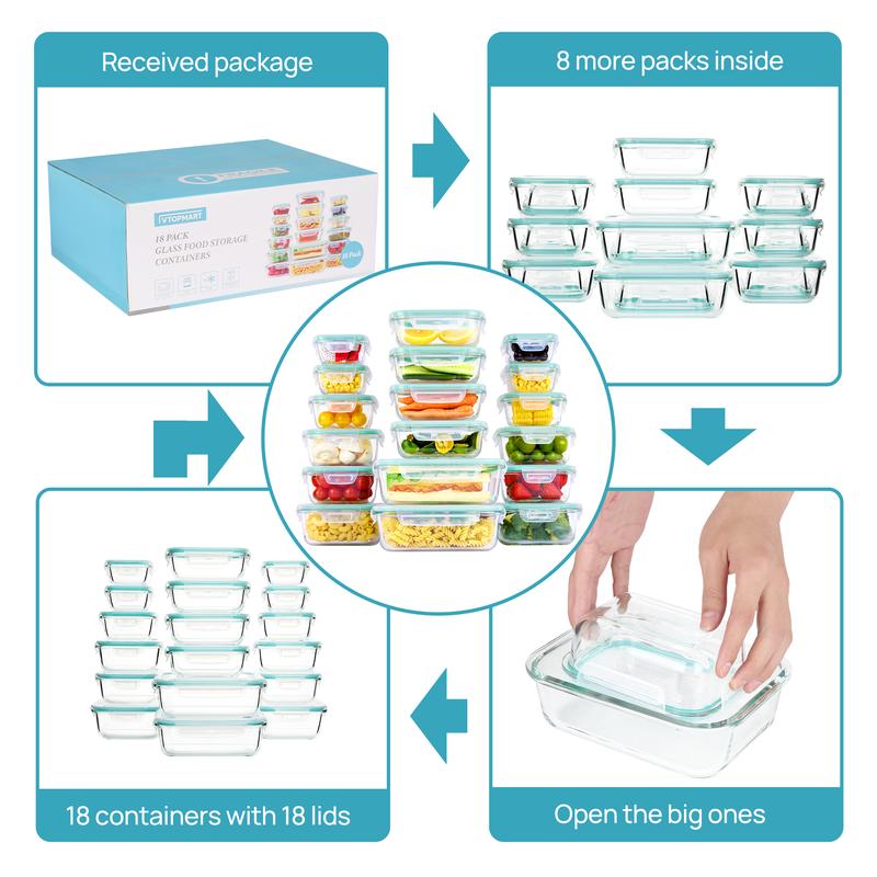 🔥18 Recipientes de Vidrio para Alimentos con Tapa🚨-Tarros de vidrio aptos para microondas, horno y congelador.