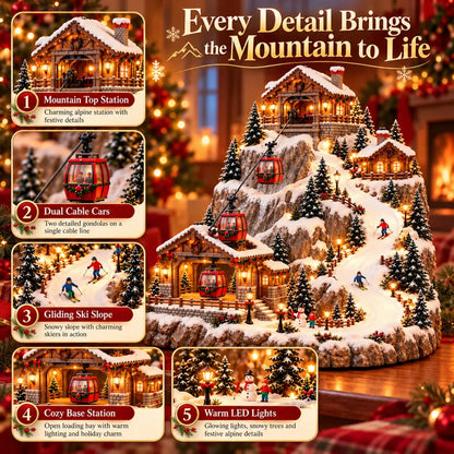 Animated Christmas Mountain Cable Car & Ski Village Scene ✨20cm