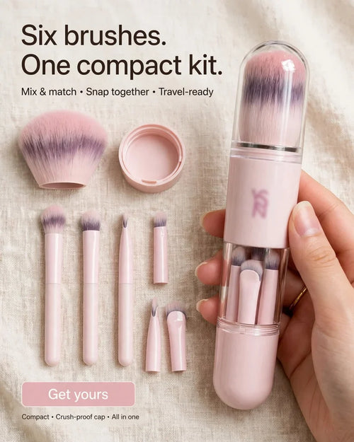 Portable Retractable Makeup Brush Set Multifunctional Travel Cosmetic Tool with Powder Blush and Silicone Lip Brush