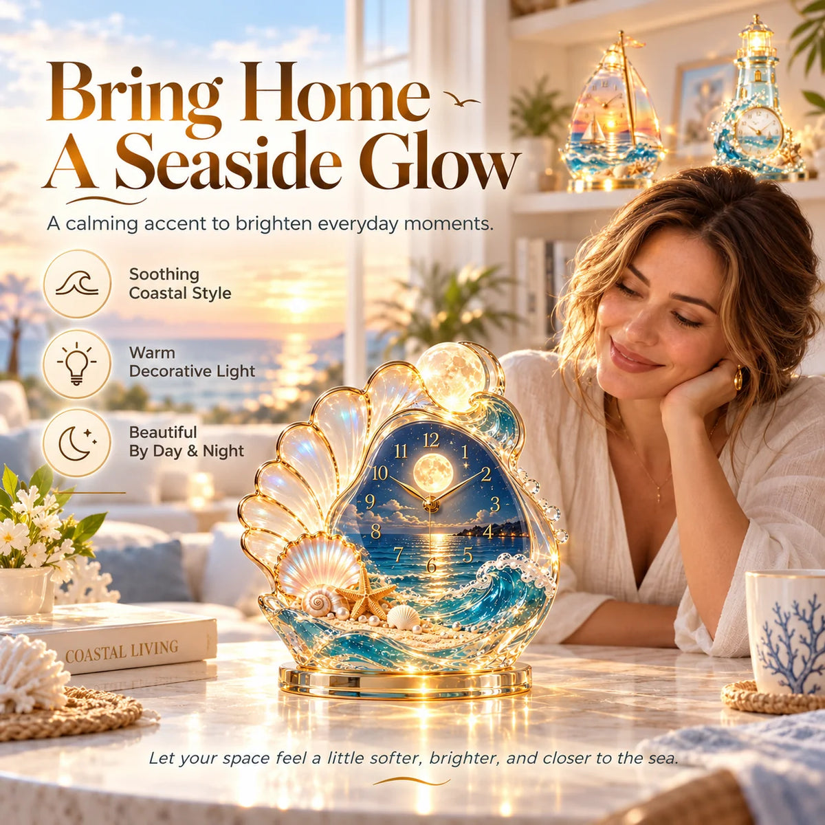 🌊 Coastal Glow Crystal Clock Collection — Bring the Beauty of the Sea Home ✨