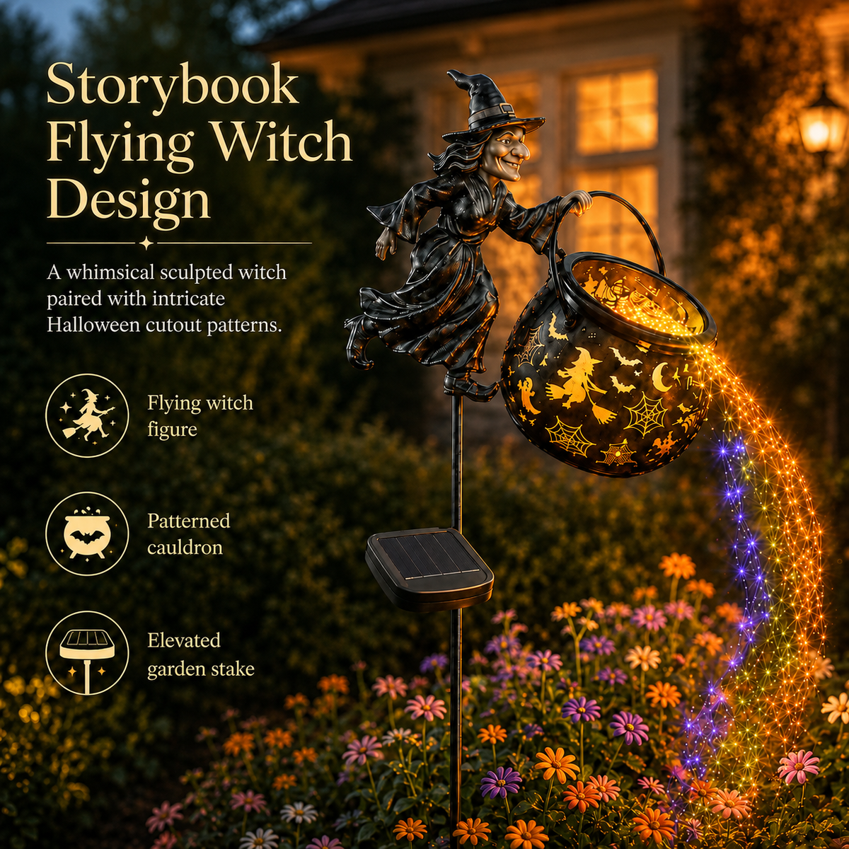 🎉 Halloween Early Bird Sale 60% 🧙‍♀️Halloween Witch Cauldron Solar-powered Garden Light
