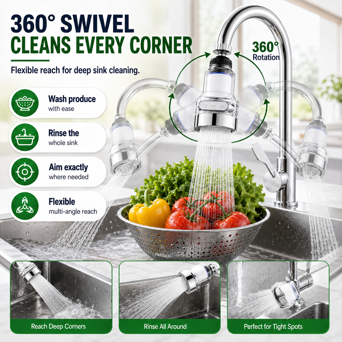 🚰🥗360°Rotating Faucet Filter‑Splash‑Proof Water Purifier💧