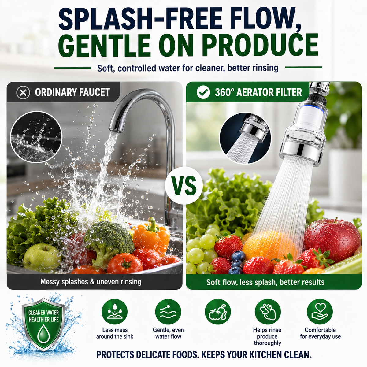 🚰🥗360°Rotating Faucet Filter‑Splash‑Proof Water Purifier💧
