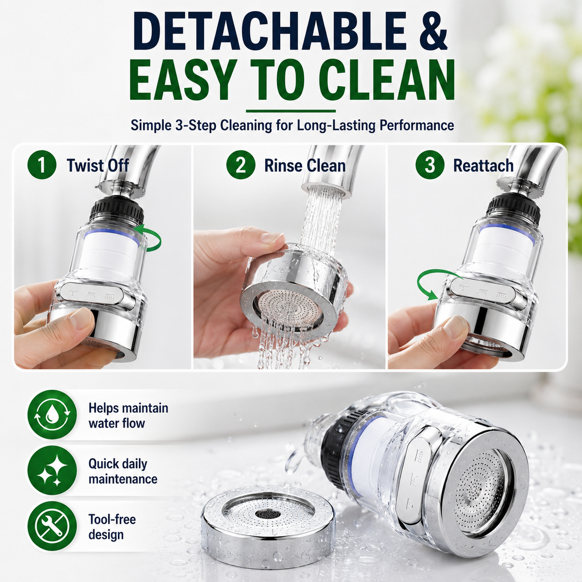 🚰🥗360°Rotating Faucet Filter‑Splash‑Proof Water Purifier💧