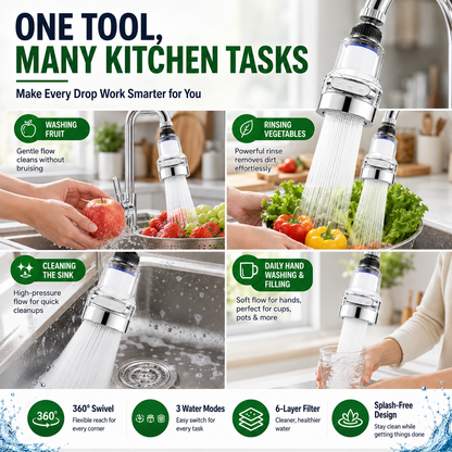 🚰🥗360°Rotating Faucet Filter‑Splash‑Proof Water Purifier💧