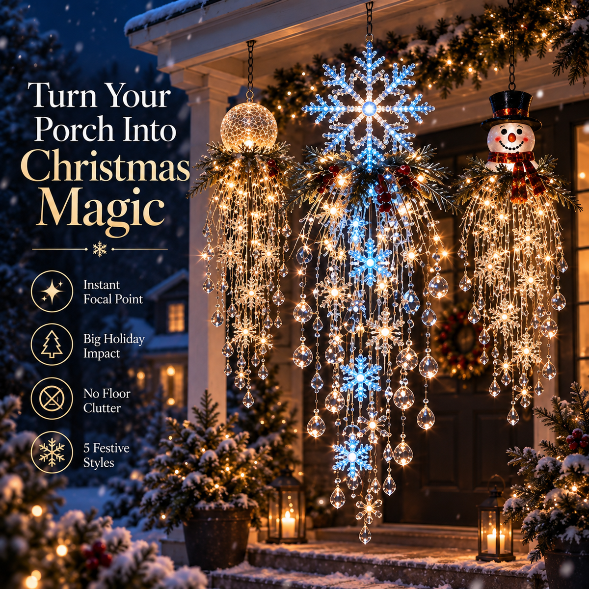 🔥 50% OFF Today 🎅 Christmas Hanging Snowflake & Crystal LED Light | Magical Porch Glow ✨