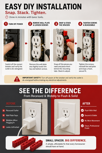 🔌 Snap-Apart Outlet Spacers – Fix Loose & Recessed Wall Outlets