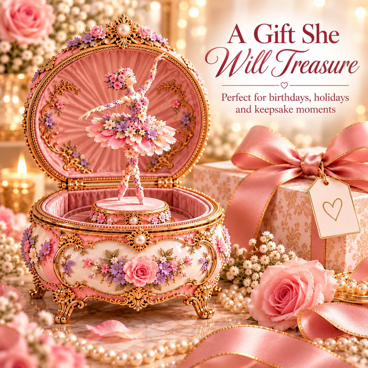 🩰 Floral Ballerina Music Box | Hidden Butterfly Reveal Keepsake
