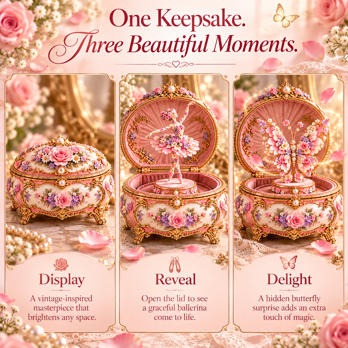 🩰 Floral Ballerina Music Box | Hidden Butterfly Reveal Keepsake