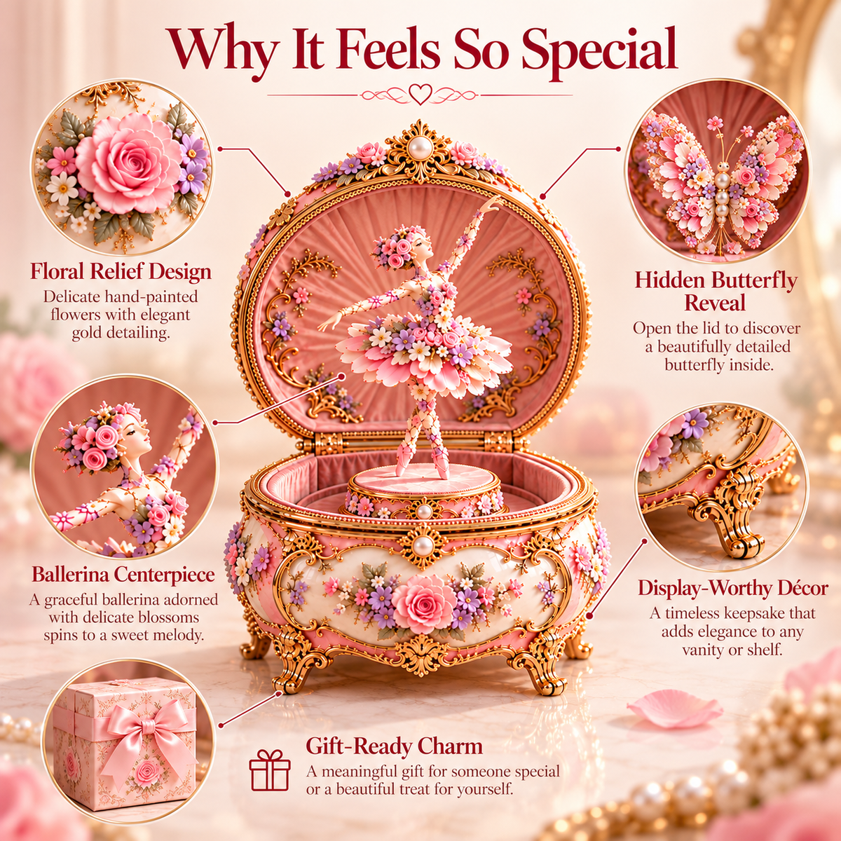 🩰 Floral Ballerina Music Box | Hidden Butterfly Reveal Keepsake