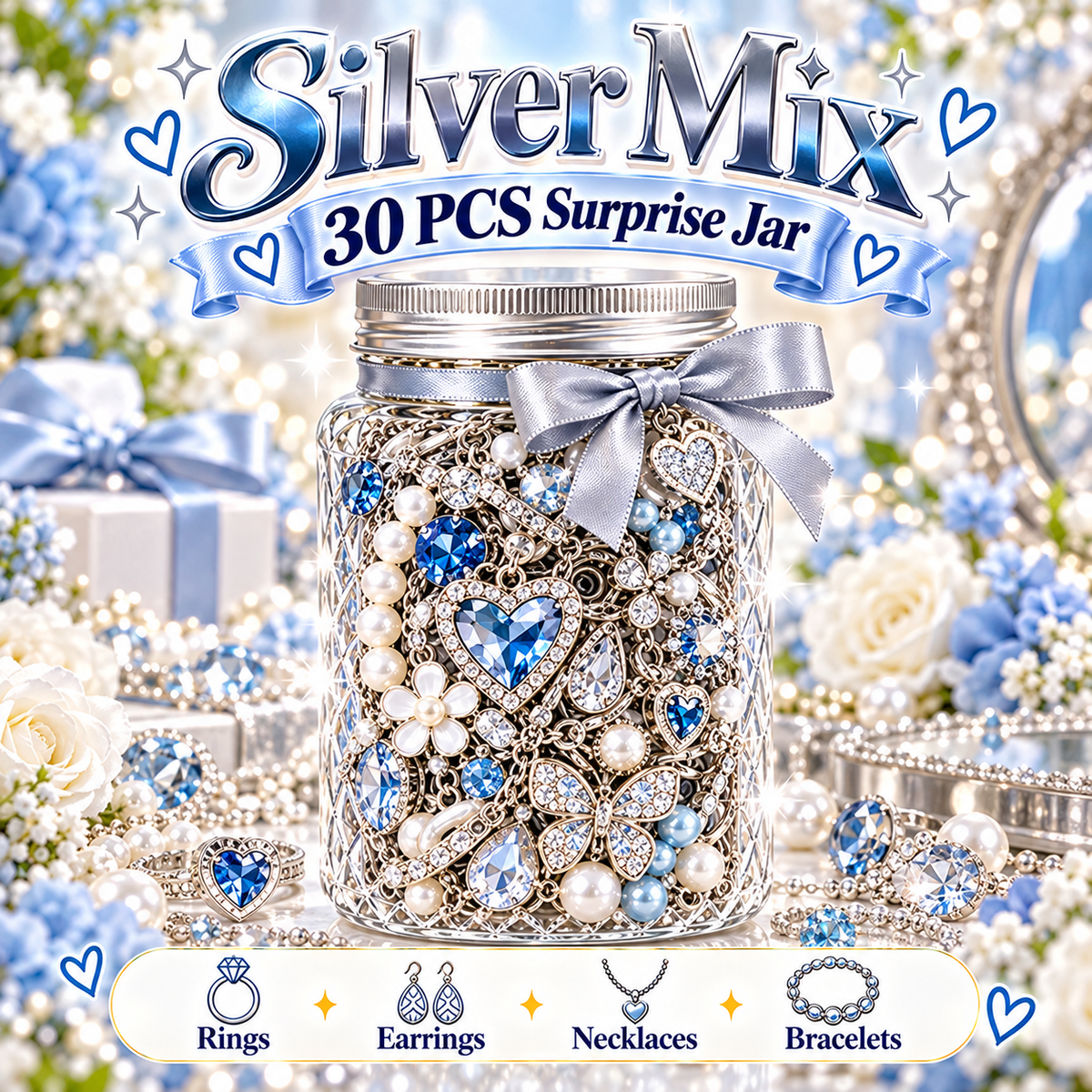30-Piece Mystery Jewelry Jar – Surprise Rings, Earrings, Necklaces & Bracelets