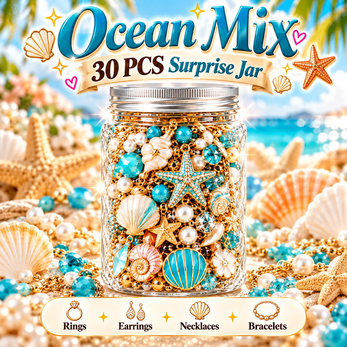 30-Piece Mystery Jewelry Jar – Surprise Rings, Earrings, Necklaces & Bracelets