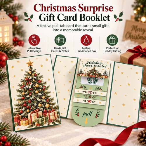 🎄 Christmas Surprise Gift Card Booklet – Interactive Pull-Tab Holiday Gift Holder