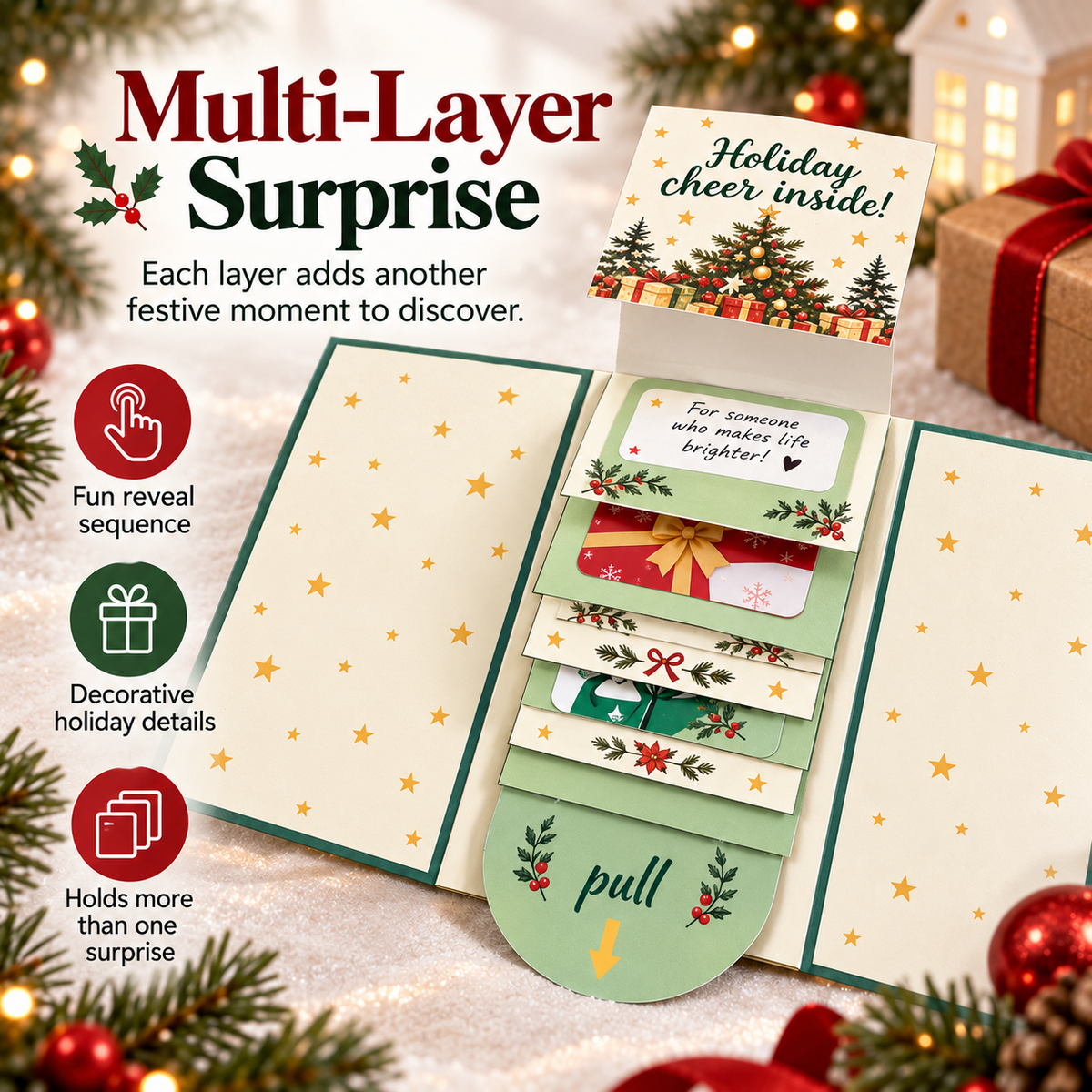 🎄 Christmas Surprise Gift Card Booklet – Interactive Pull-Tab Holiday Gift Holder