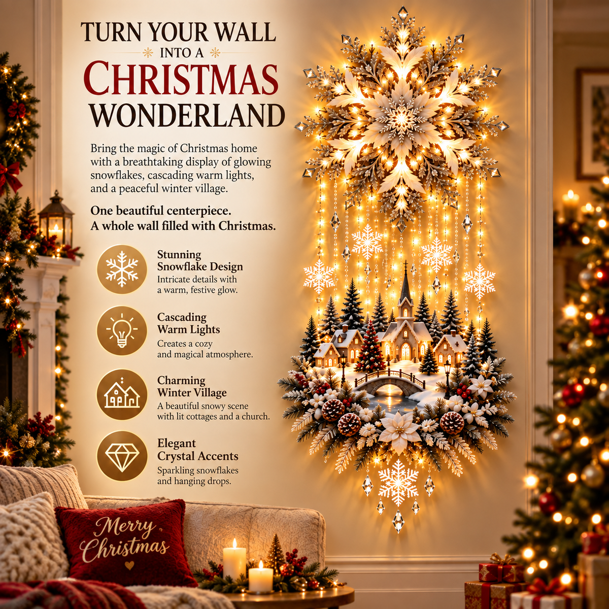 Last Day Sale 50% OFF - Christmas Snowflake Village Lighted Wall Decor