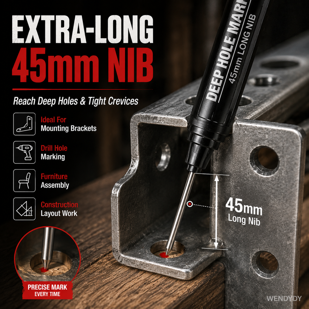 📢📢50% OFF !! ⏰Deep Hole Marker with 45mm Long Nib