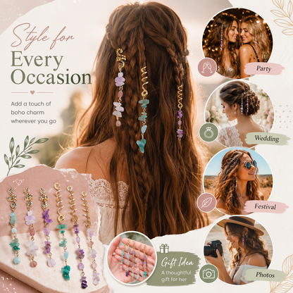 🔥 Hot Sale | Colored Natural Stone Pendant Hair Jewelry for Braids