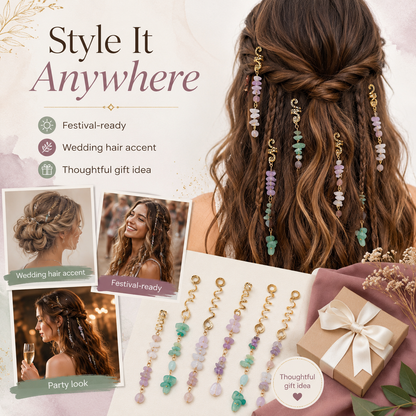 🔥 Hot Sale | Colored Natural Stone Pendant Hair Jewelry for Braids