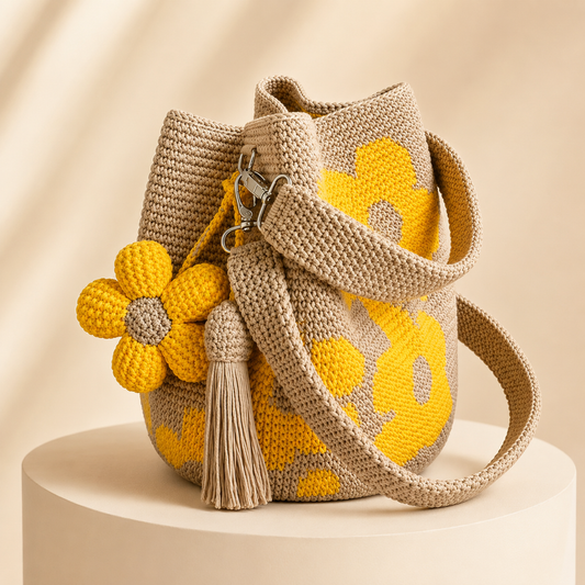 Bolso floral cubo tejido a mano