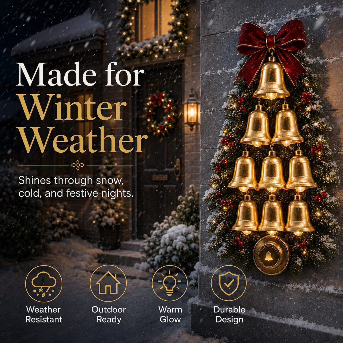 🔔 Christmas Bell Cascade Doorbell – Light-Up Holiday Chime Door Decor 🎄